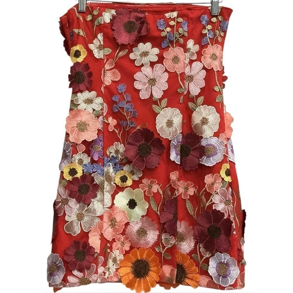 Anthropologie Endless Rose 3D Flowers Floral Embroidered Red Mini Dress S - Picture 5 of 7